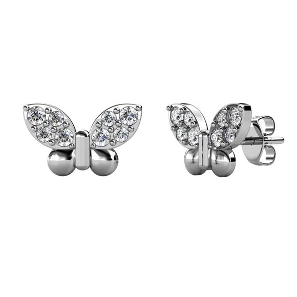 Silver Butterfly Stud Earrings Made With Australian Crystals Summer - Picture 2 of 4